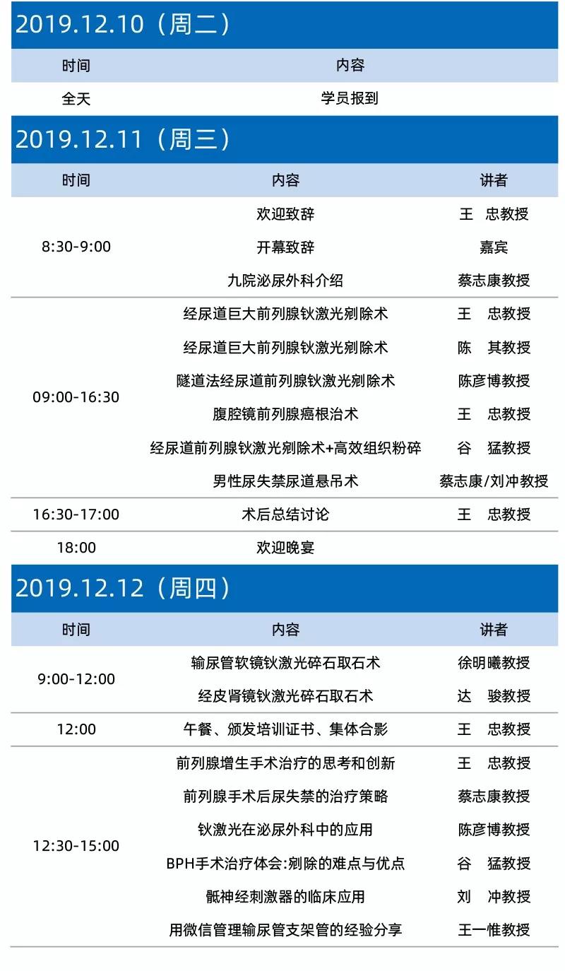 九院泌尿外科党支部系列公益活动  暨上海九院泌尿外科高级研修班（第十二期）  会议日程